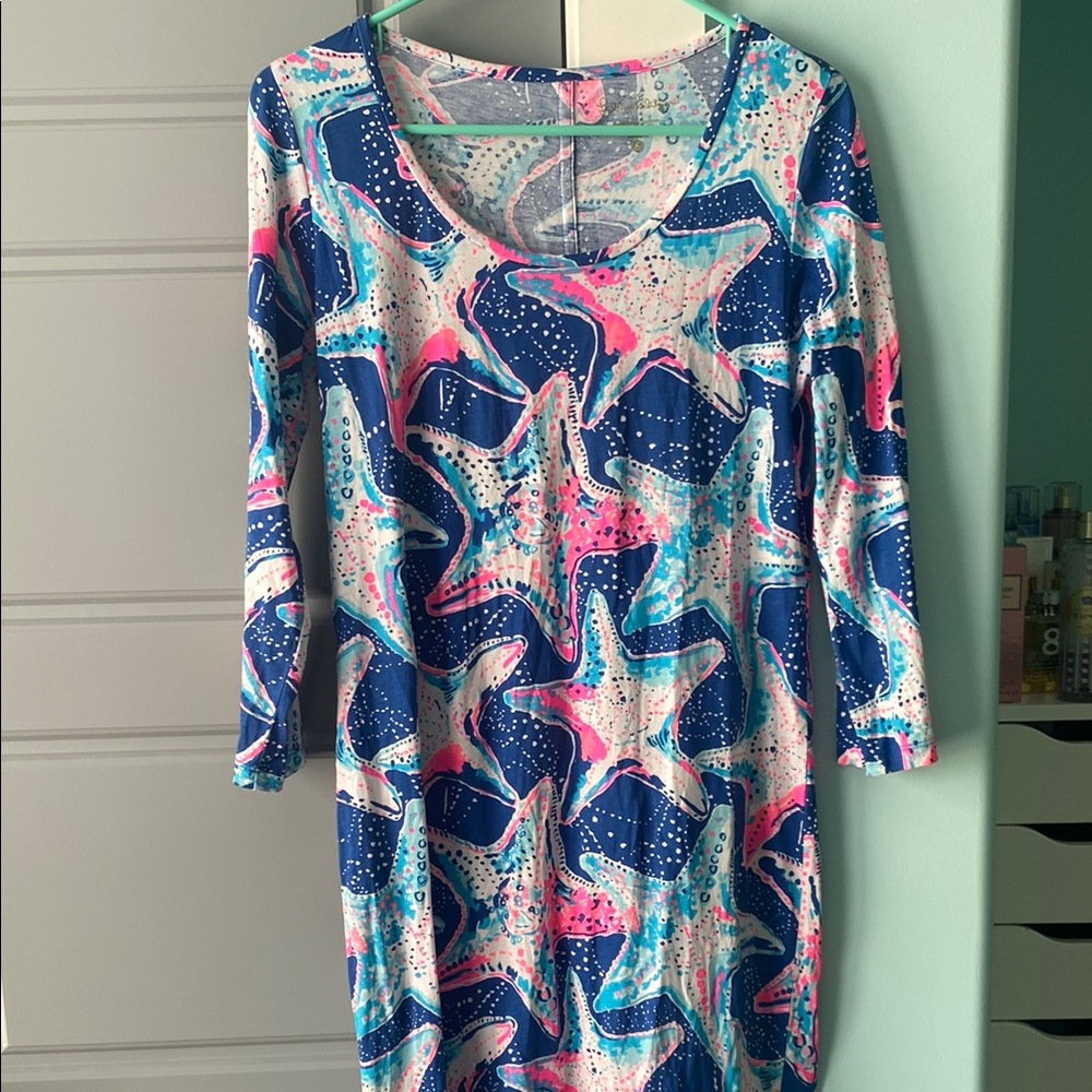 Lilly Pulitzer Starfish Print Beacon Dress 3/4 Sleeves